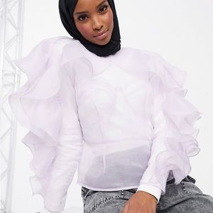 ASOS DESIGN Long Sleeve Organza Top in Lilac